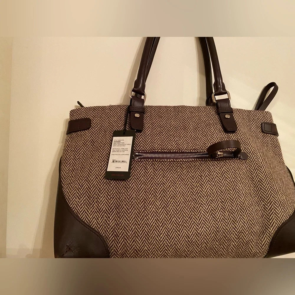 Tumi wool & leather spacious brown bag with a lot of compartments & pockets NWT - Picture 2 of 16
